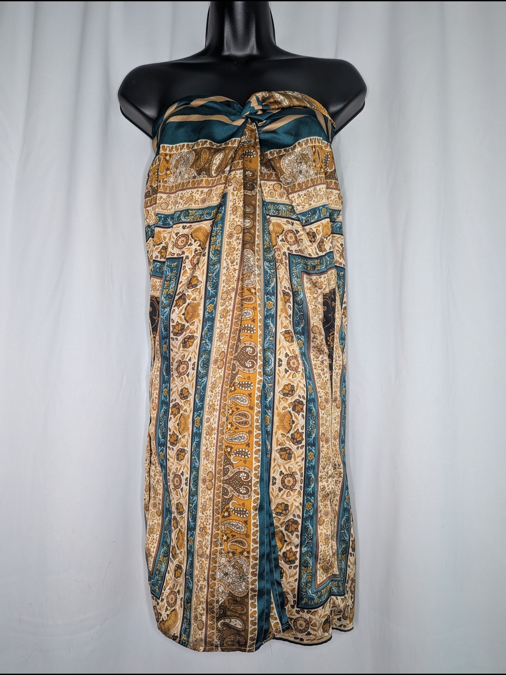 Fate Strapless Tunic in Teal and Gold Paisley